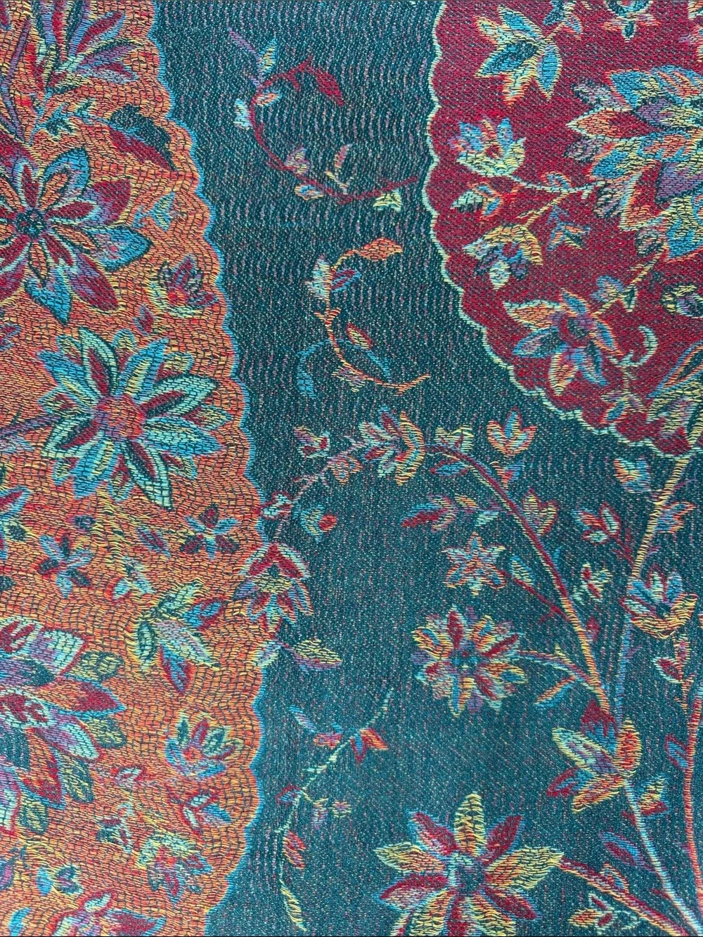 Teal, burgundy maroon and gold paisley print scarf/shawl pashmina